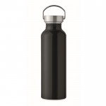 Botella de aluminio reciclado con tapón antifugas y asa 500ml color negro cuarta vista