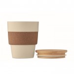 Vaso de plástico reciclado con cinta de corcho y tapa de bambú 300ml color beige quinta vista