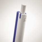 Bolígrafo reciclado blanco con clip de color tinta azul color azul vista fotografía segunda vista