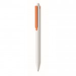 Bolígrafo reciclado blanco con clip de color tinta azul color naranja