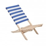 Silla de playa plegable de madera con asiento bajo peso máximo 95 kg color blanco/azul