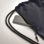 Mochilas de cuerdas gruesas en poliéster RPET con bolsillo con cremallera color azul vista fotografía cuarta vista