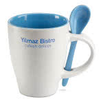 Tazas personalizadas baratas con cuchara color azul