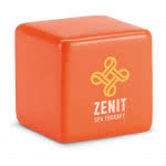 Cubo antiestrés personalizado con logo color Naranja cuarta vista con logo