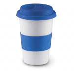 Taza personalizada de cerámica con tapa 400ml color Azul