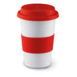 Taza personalizada de cerámica con tapa 400ml color Rojo