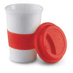 Taza personalizada de cerámica con tapa 400ml color Rojo segunda vista