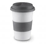 Taza personalizada de cerámica con tapa 400ml color Gris