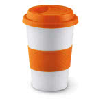 Taza personalizada de cerámica con tapa 400ml color Naranja