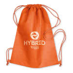 Mochila de cuerdas de tejido non woven color Naranja cuarta vista con logo