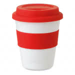 Taza personalizada de plástico con tapa 350ml color Rojo