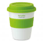 Taza personalizada de plástico con tapa 350ml color Verde impreso