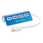 Hub publicitario Usb de 4 puertos color Azul cuarta vista con logo