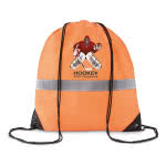 Bolsa de cuerdas personalizada reflectante color Naranja cuarta vista con logo