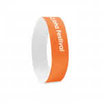 Pulsera Tyvek personalizadas color Naranja cuarta vista con logo