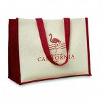 Bolsas publicitarias de yute y canvas con logo color rojo