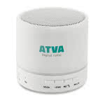 Altavoz para empresas circular Bluetooth LED color Blanco cuarta vista con logo