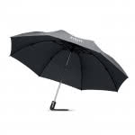 Elegante paraguas plegable personalizado color gris cuarta vista con logo
