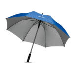 Paraguas corporativo de última generación color azul marino cuarta vista con logo