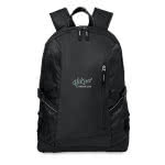 Moderna mochila promocional para portátil de 15'' color negro cuarta vista con logo
