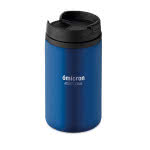 Taza térmica promocional de 280ml color azul cuarta vista con logo