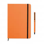 Set de libreta A5 y bolígrafo para publicidad color naranja