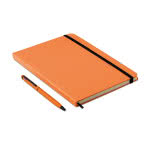 Set de libreta A5 y bolígrafo para publicidad color naranja segunda vista