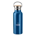 Termo de acero de diseño 500ml color azul cuarta vista con logo