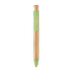Bolígrafo de bambú con pulsador color verde