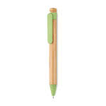 Bolígrafo de bambú con pulsador color verde segunda vista