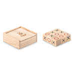 Juego tres en raya de madera color madera cuarta vista con logo
