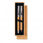 Set de bolígrafo y roller con cuerpo de corcho color madera segunda vista