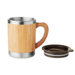 Elegante taza de acero con carcasa de bambú color madera segunda vista