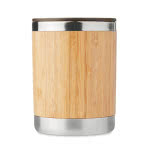 Elegante taza de acero con carcasa de bambú color madera tercera vista