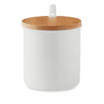 Tazas de cerámica con tapa de bambú color blanco cuarta vista