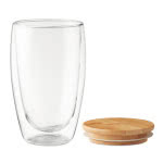 Vaso de vidrio tapa de bambú 450ml color transparente tercera vista