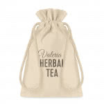 Bolsa blanca de algodón impresa pequeña color beige cuarta vista con logo