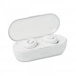 Set de 2 auriculares bluetooth con base color blanco tercera vista