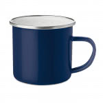 Taza publicitaria de metal con borde plateado color azul