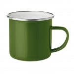 Taza publicitaria de metal con borde plateado color verde