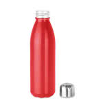 Botella de vidrio con tapón de acero color rojo segunda vista