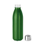 Botella de vidrio con tapón de acero color verde segunda vista