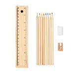 Set de lápices, regla y goma en estuche color madera tercera vista