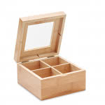 Caja de té de bambú tapa de cristal color madera