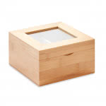 Caja de té de bambú tapa de cristal color madera tercera vista