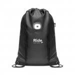 Mochila de cuerdas RPET con luz color negro cuarta vista con logo