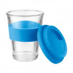 Tazas de café para llevar de cristal color azul segunda vista
