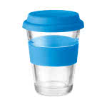 Tazas de café para llevar de cristal color azul cuarta vista