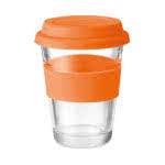 Tazas de café para llevar de cristal color naranja cuarta vista
