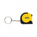 Llavero de plástico reciclado y acero con cinta métrica 1M color amarillo vista con logo